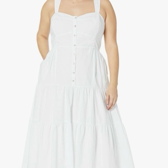 Madewell Button-Front Tiered Midi Dress Size Medium White Sleeveless - Picture 6 of 16